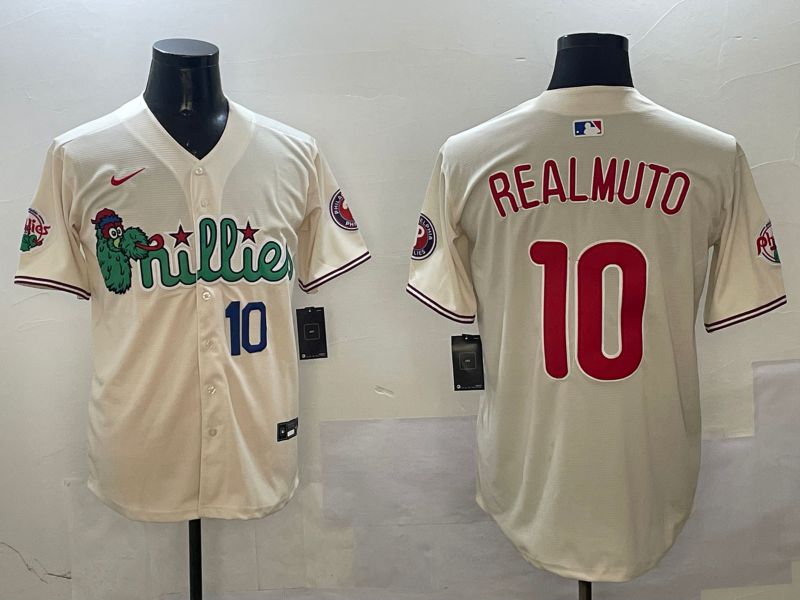 Men Philadelphia Phillies #10 Realmuto Cream Three generations Joint Name Game 2025 Nike MLB Jersey style 3